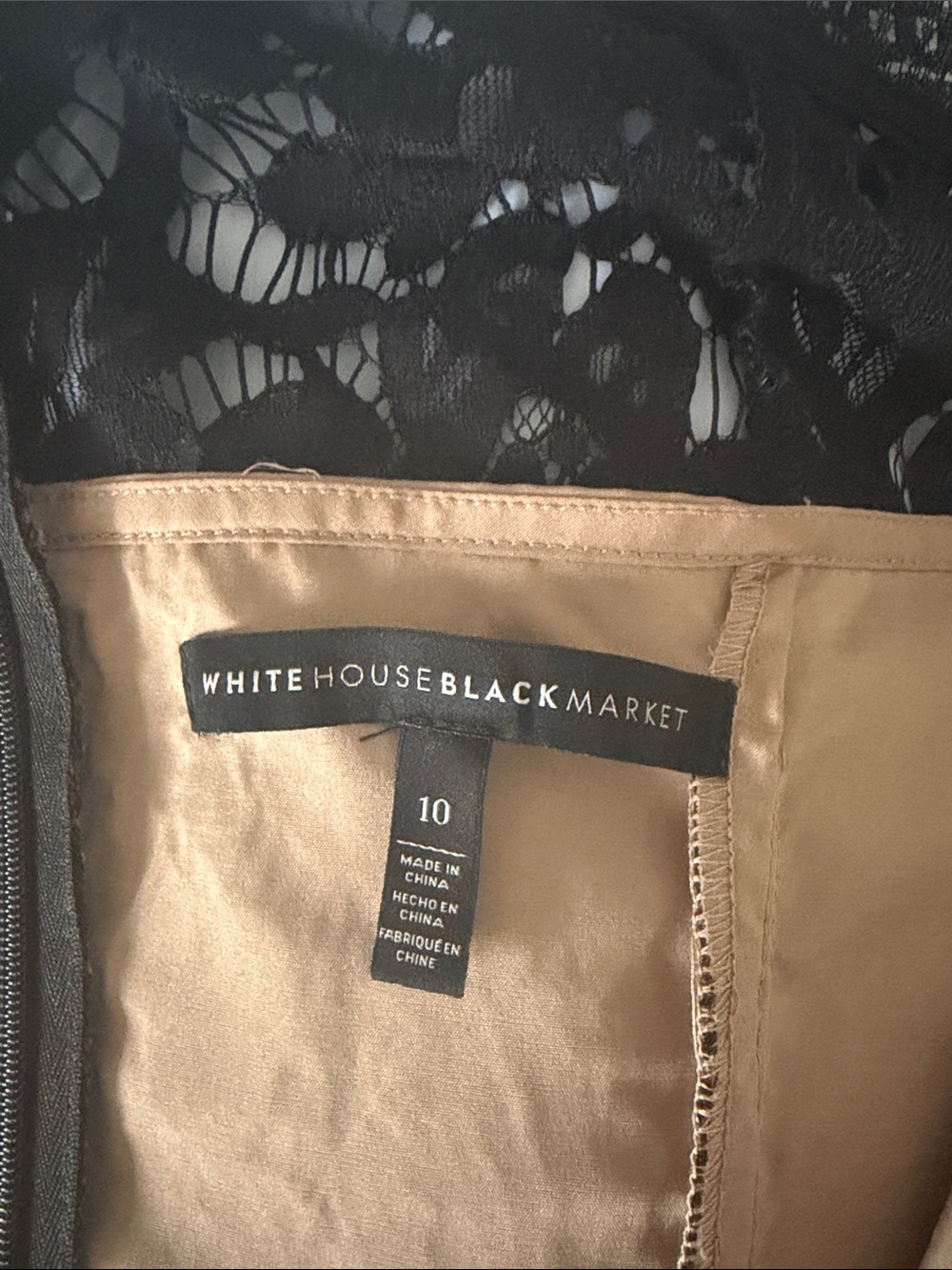 White House Black Market Black Lace Midi Dress with Nude Lining - Picture 2 of 6